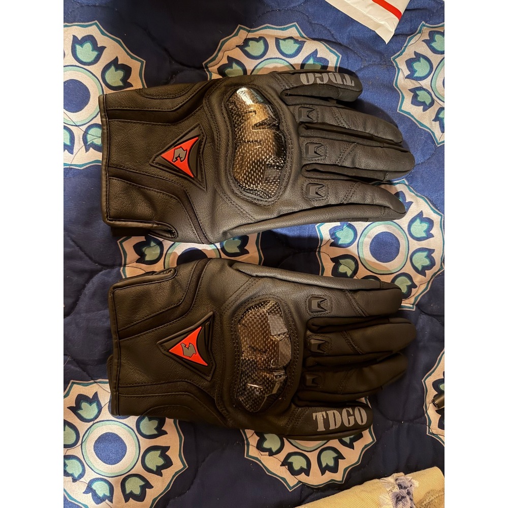 Men's TDGO Leather Motorcycle Gloves Black XL